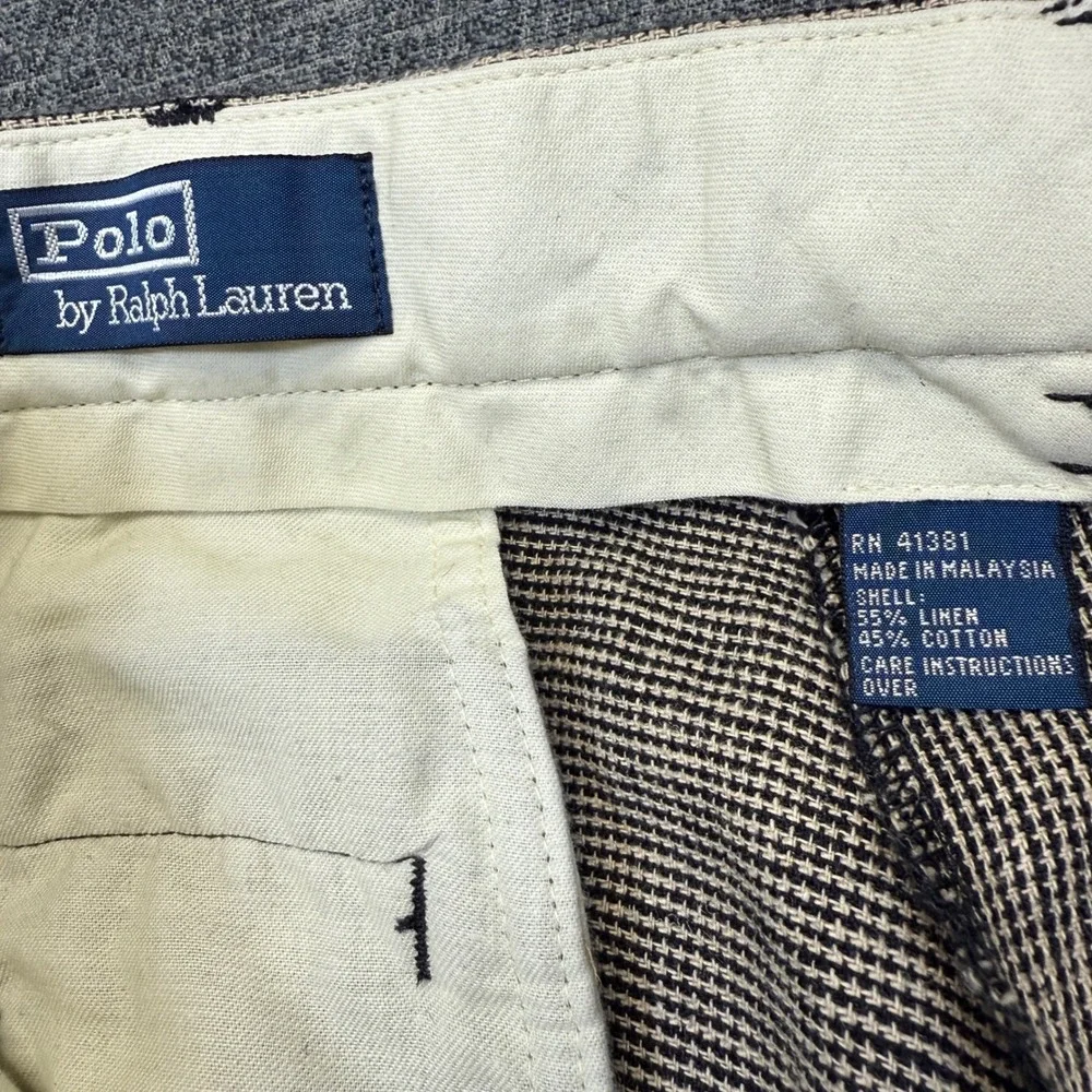 Polo Ralph Lauren Pants Mens 36x30 (32x25) Brown Linen Blend Pleated Hemmed VTG